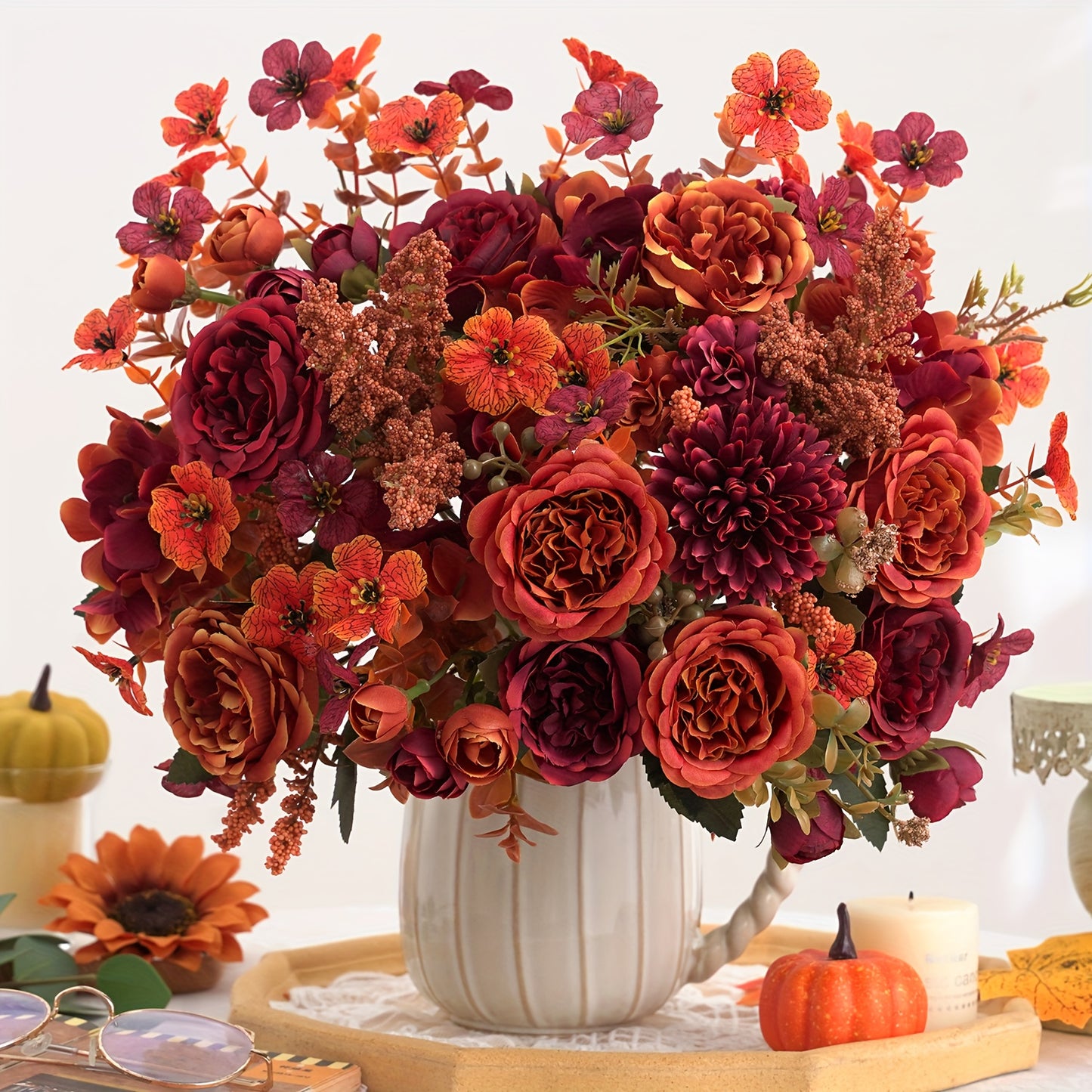11pcs Artificial Peony Daisy Hydrangea Mixed Bouquet