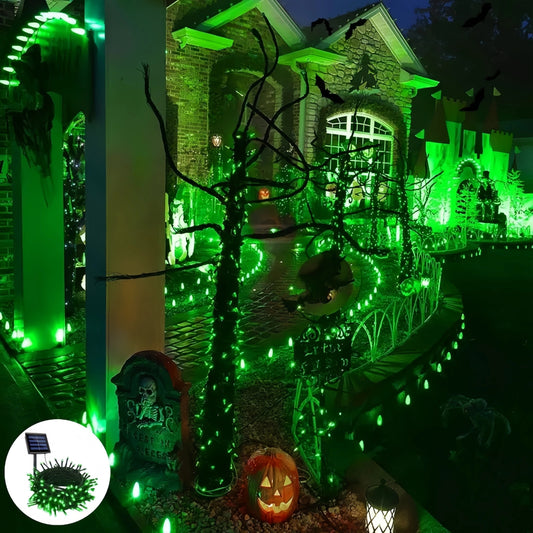 Solar-Powered Creepy Green Outdoor String Lights