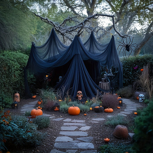 16 meters Black Tulle Curtain for Spooky Atmosphere
