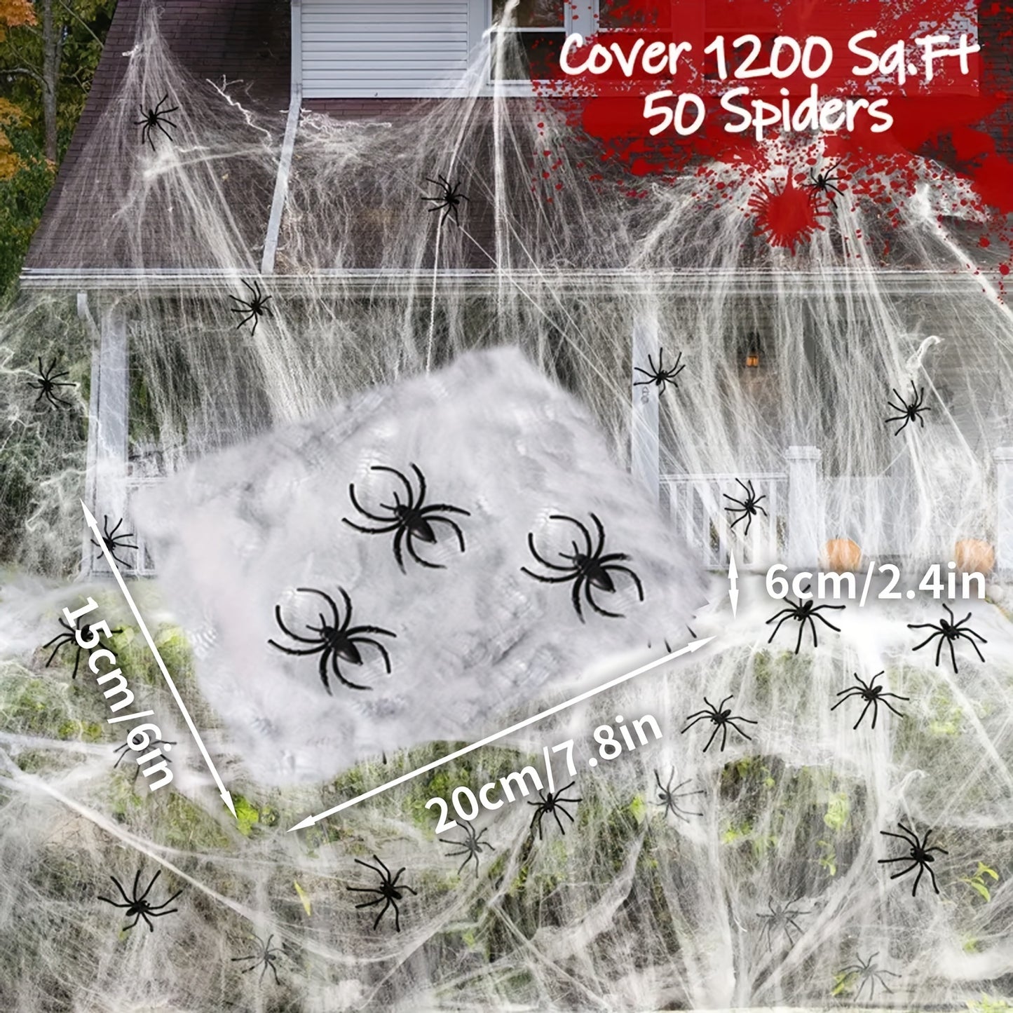 150 Square meters 300g Halloween Spider Web Stretchable with 50pcs Small Spiders