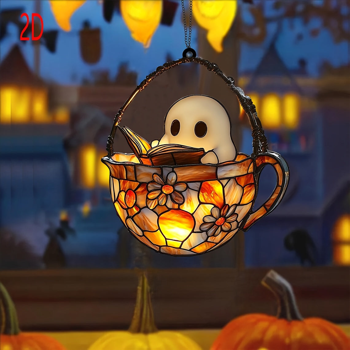 Reading Ghost Glass Window Hanging Ornament