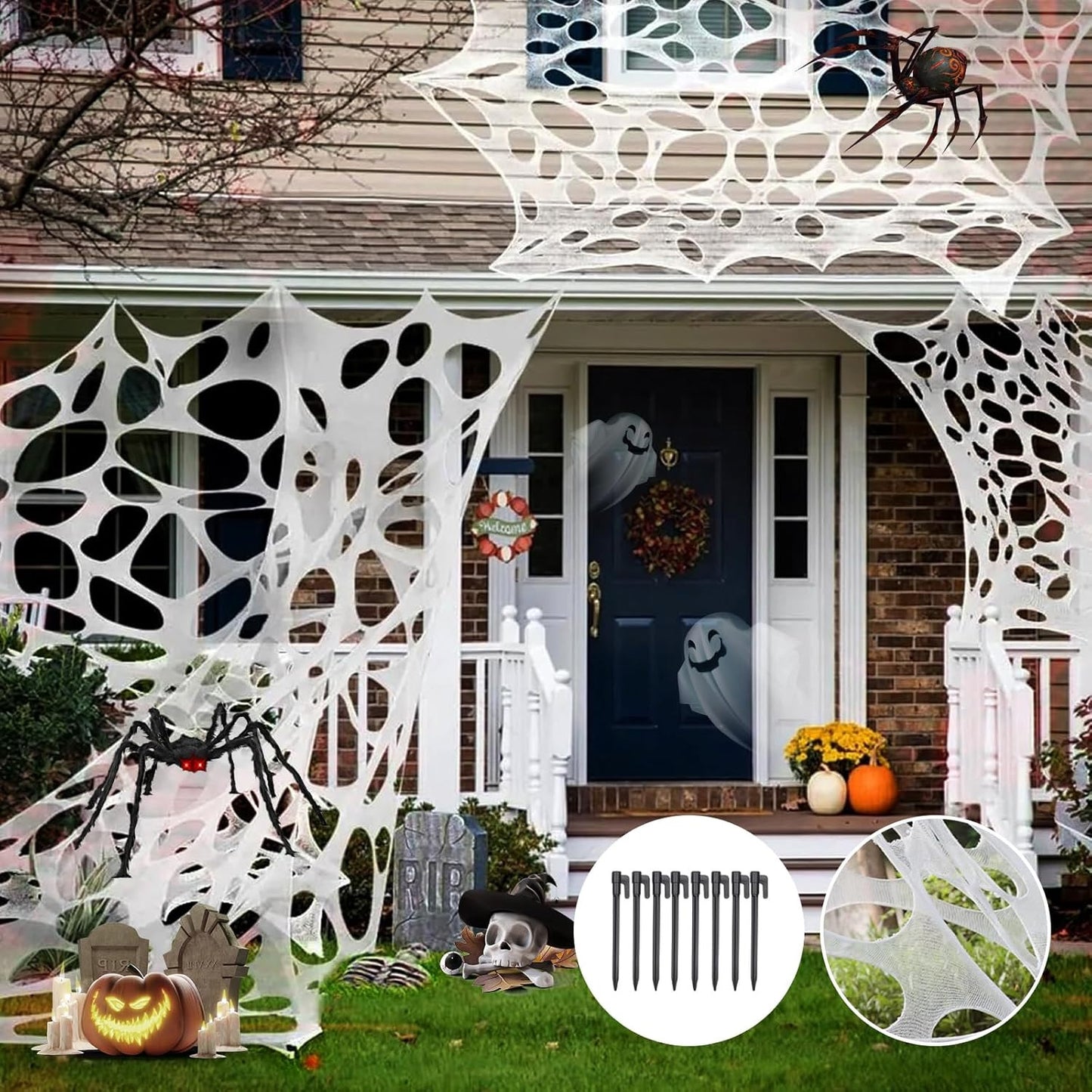 2pcs Extra Large Giant Spider Web Outdoor Decoration 400x100cm