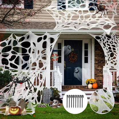 2pcs Extra Large Giant Spider Web Outdoor Decoration 400x100cm