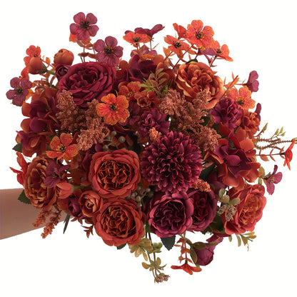 11pcs Artificial Peony Daisy Hydrangea Mixed Bouquet