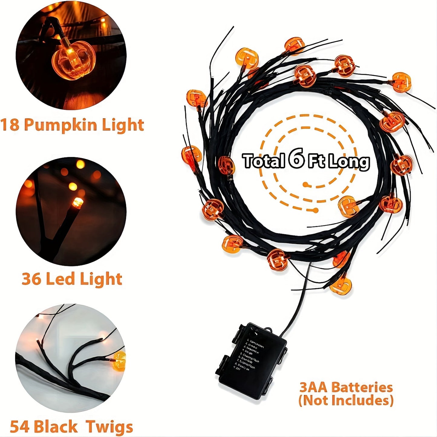 180 cm 54 LED Willow Vine Twig Halloween Decorations with Timer 8 Modes