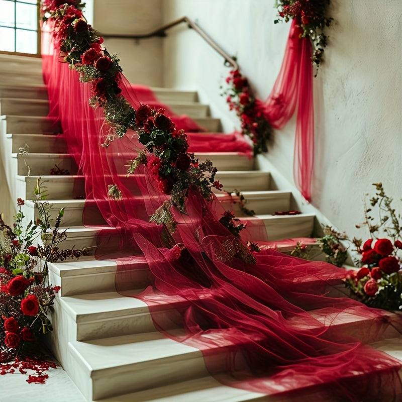 Elegant Burgundy Arch Chiffon Curtain 800 x 75cm