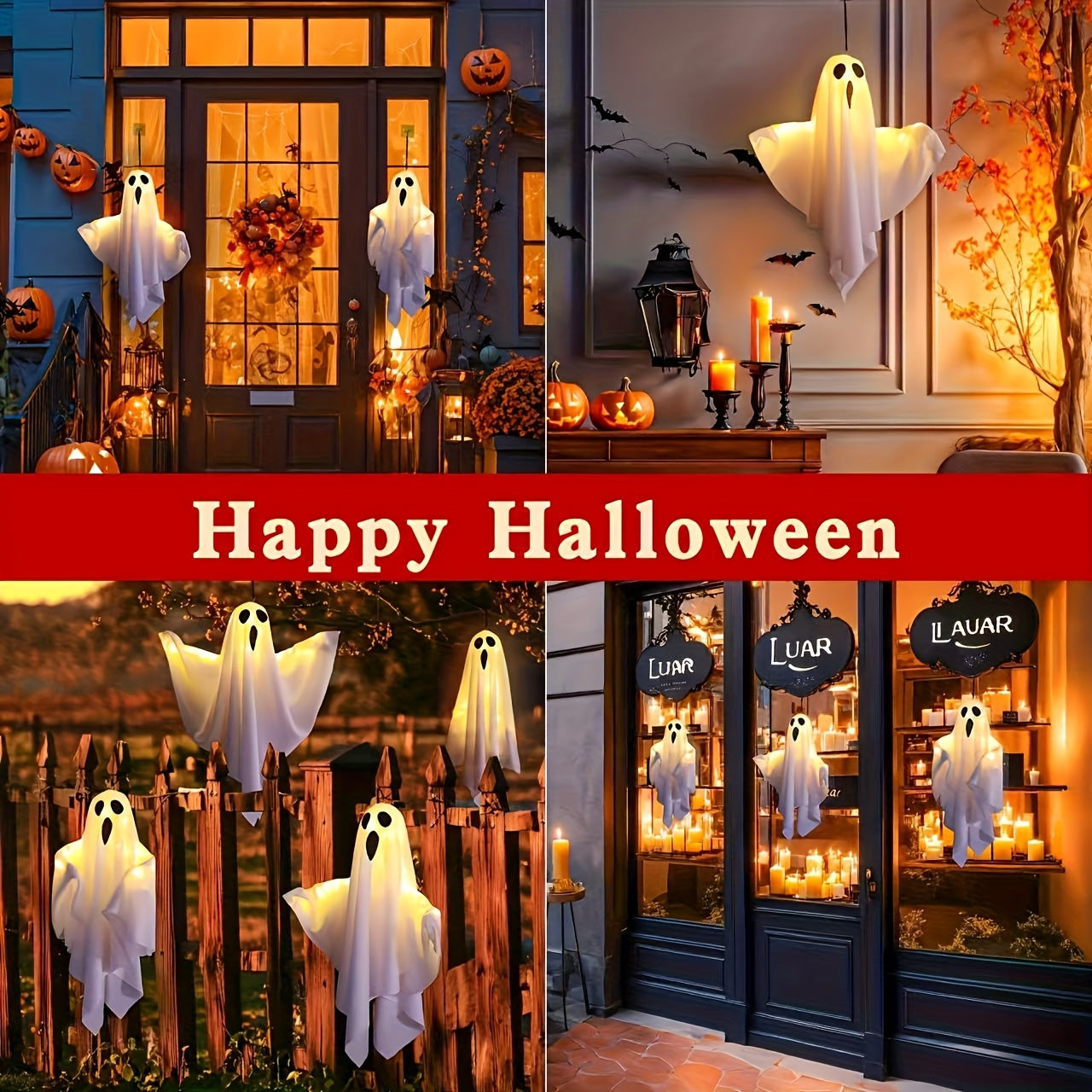 3pcs Halloween LED Orange Ghost Lights