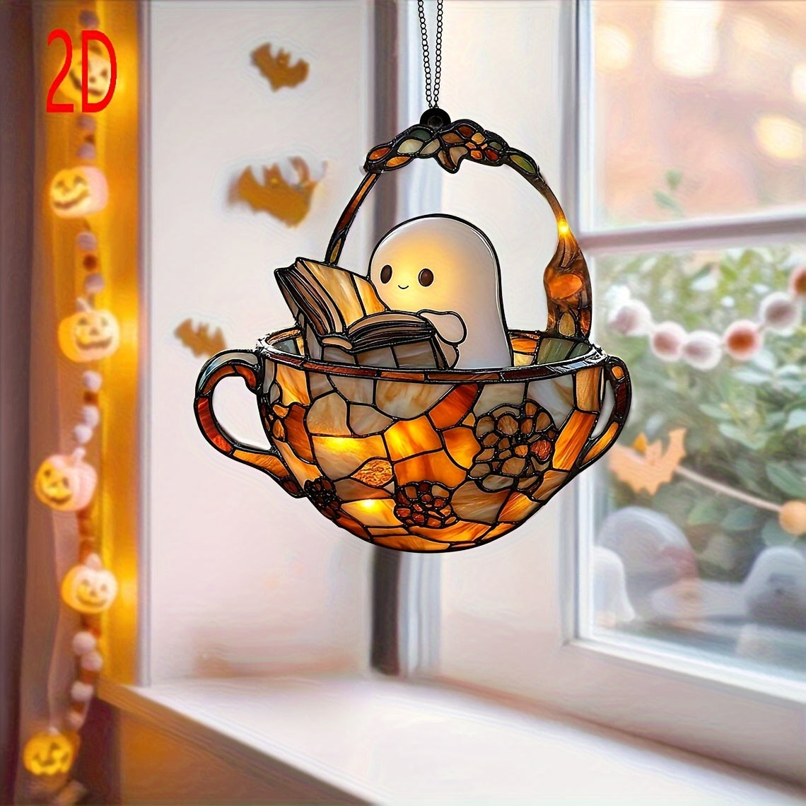 Reading Ghost Glass Window Hanging Ornament