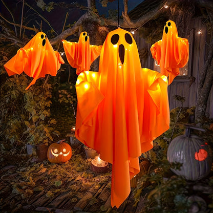 3pcs Halloween LED Orange Ghost Lights