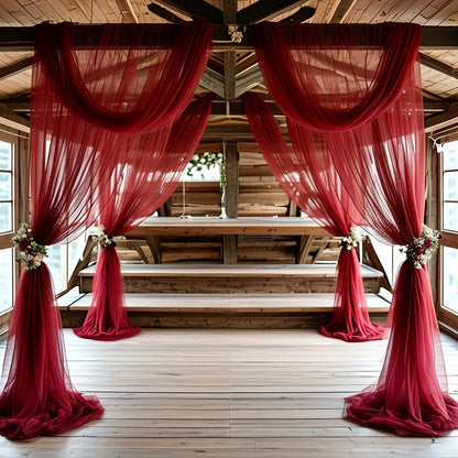 Elegant Burgundy Arch Chiffon Curtain 800 x 75cm