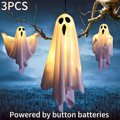 3pcs Halloween LED Orange Ghost Lights