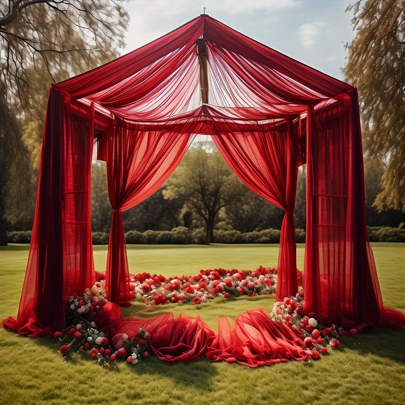 Elegant Burgundy Arch Chiffon Curtain 800 x 75cm