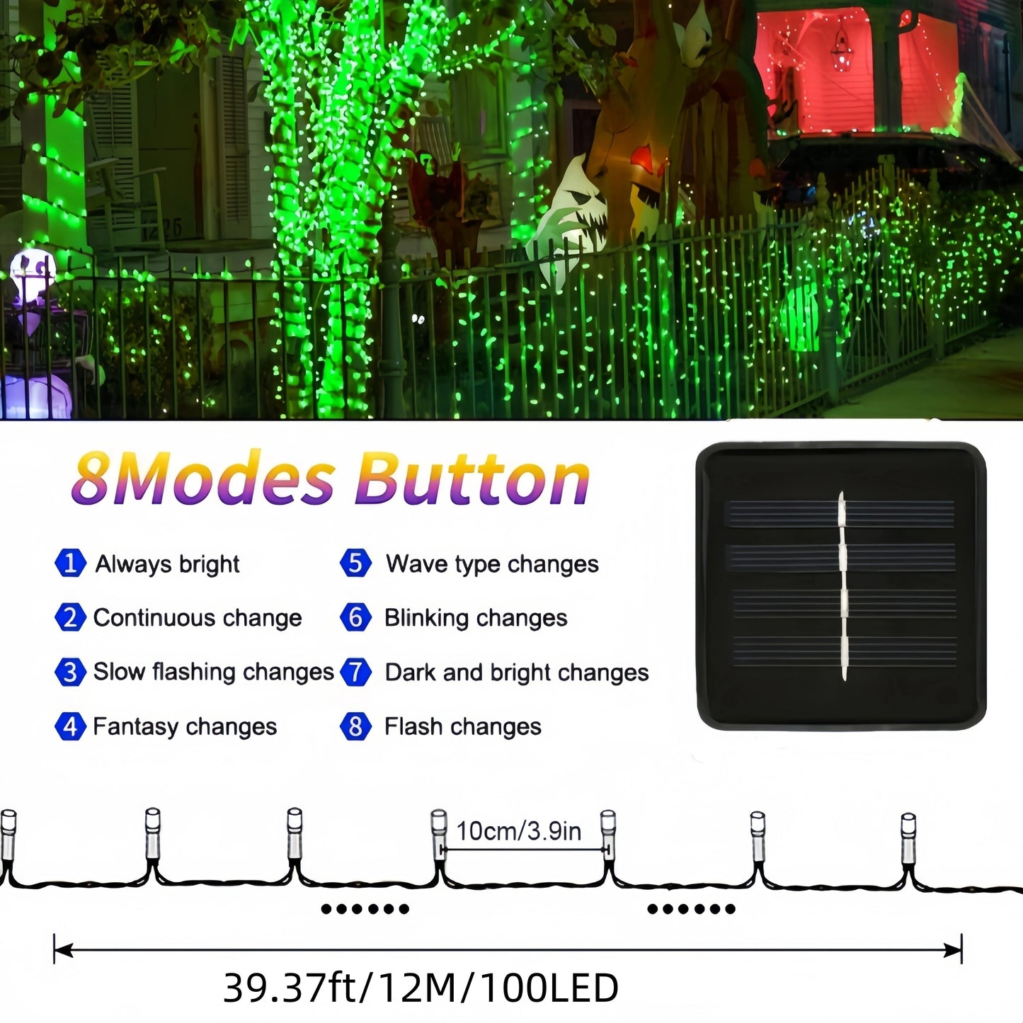Solar-Powered Creepy Green Outdoor String Lights