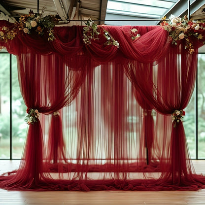 Elegant Burgundy Arch Chiffon Curtain 800 x 75cm