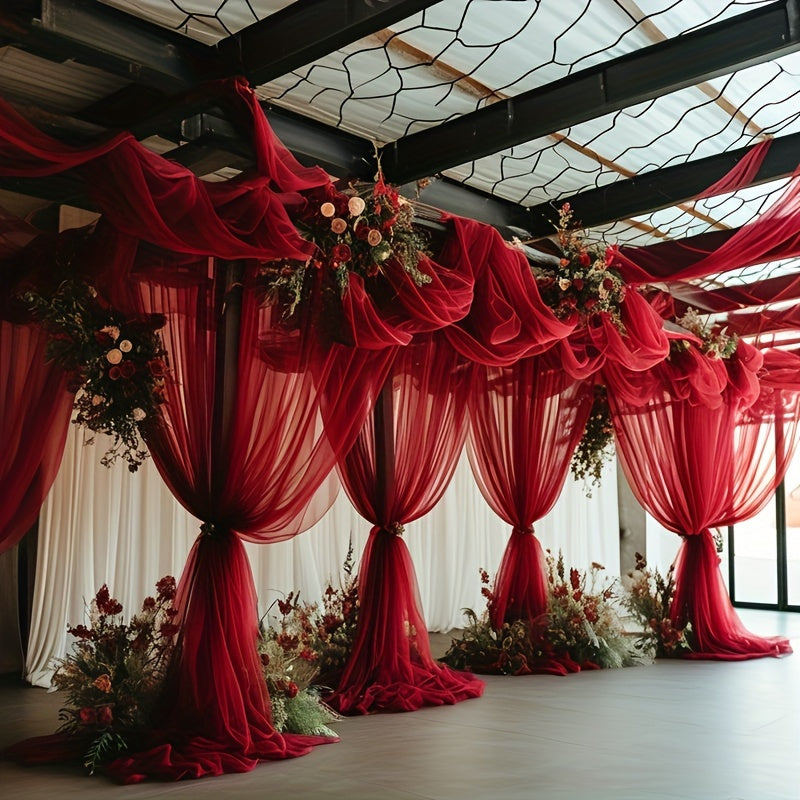 Elegant Burgundy Arch Chiffon Curtain 800 x 75cm
