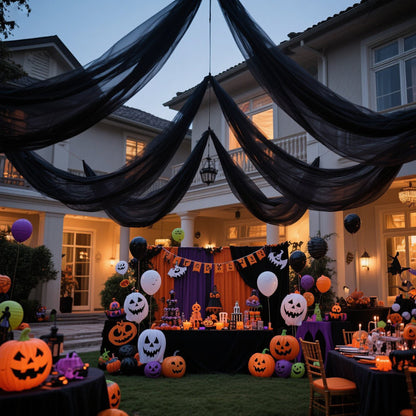 Black party decoration tulle fabric 75x800cm
