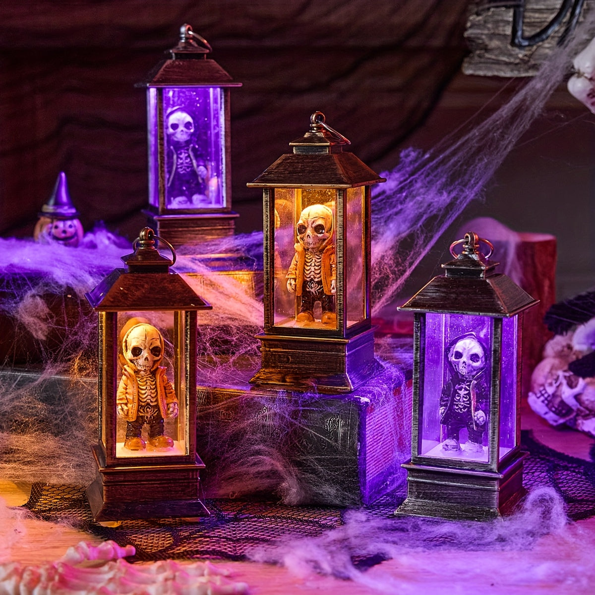2pcs Orange Black Skull Retro Wind Lantern