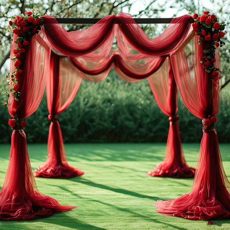 Elegant Burgundy Arch Chiffon Curtain 800 x 75cm