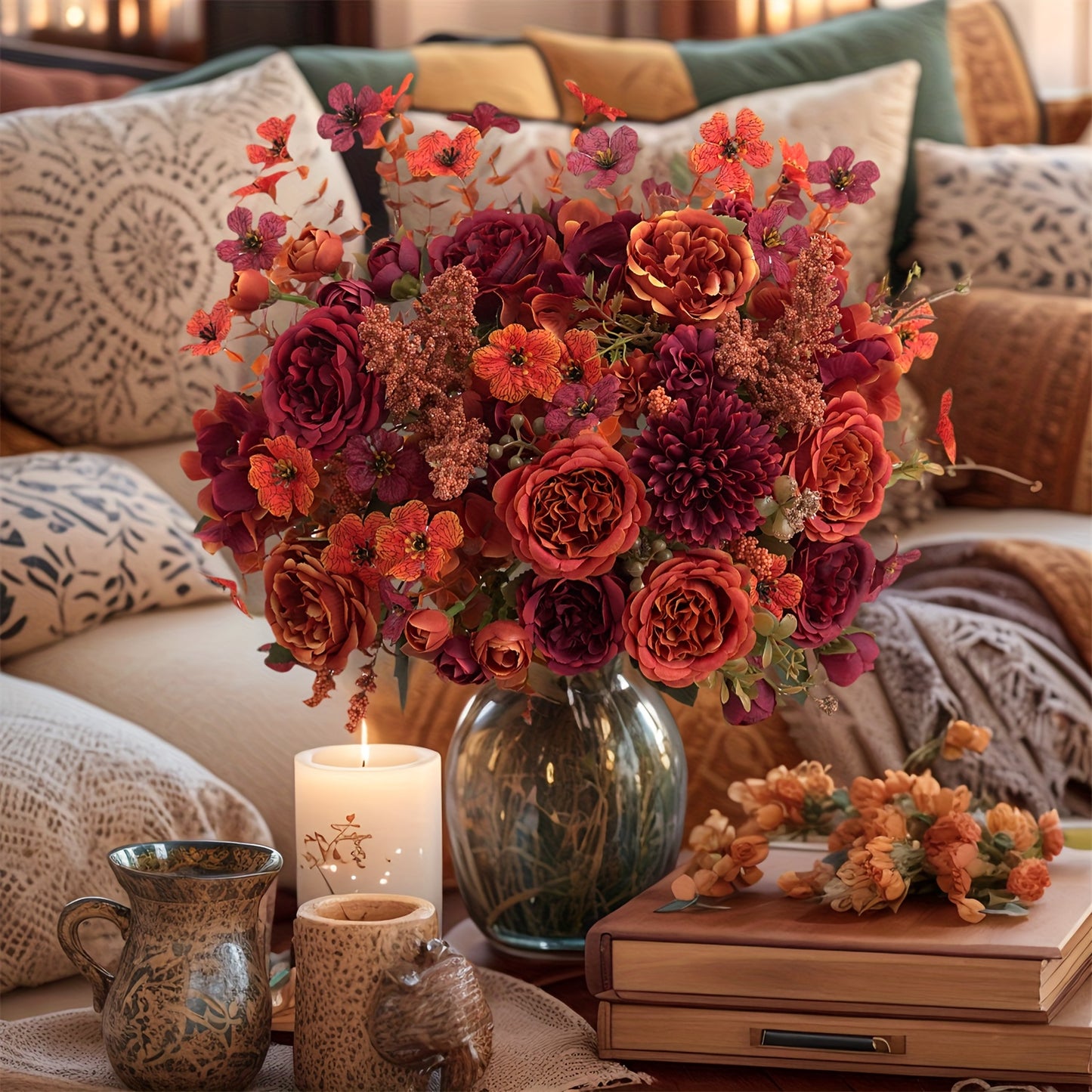 11pcs Artificial Peony Daisy Hydrangea Mixed Bouquet