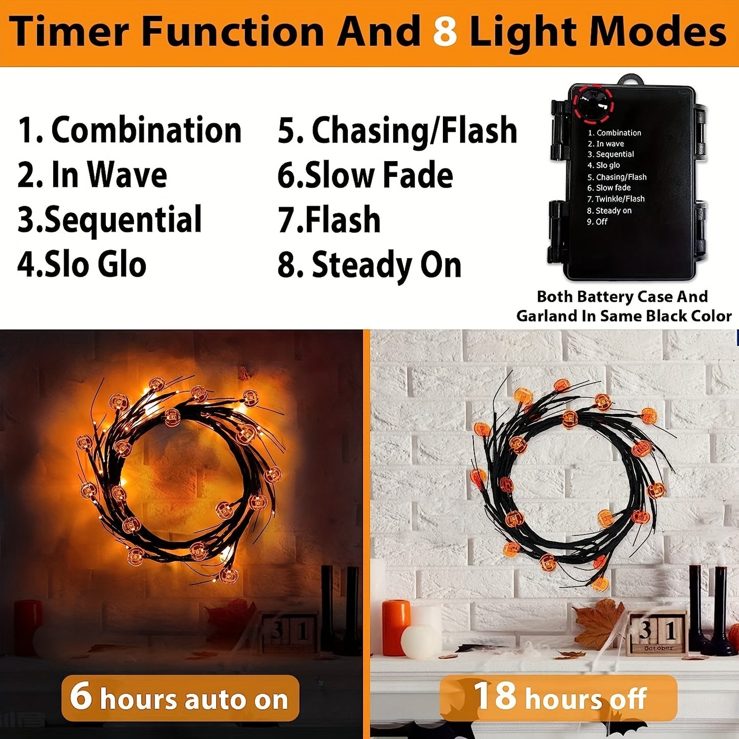 180 cm 54 LED Willow Vine Twig Halloween Decorations with Timer 8 Modes