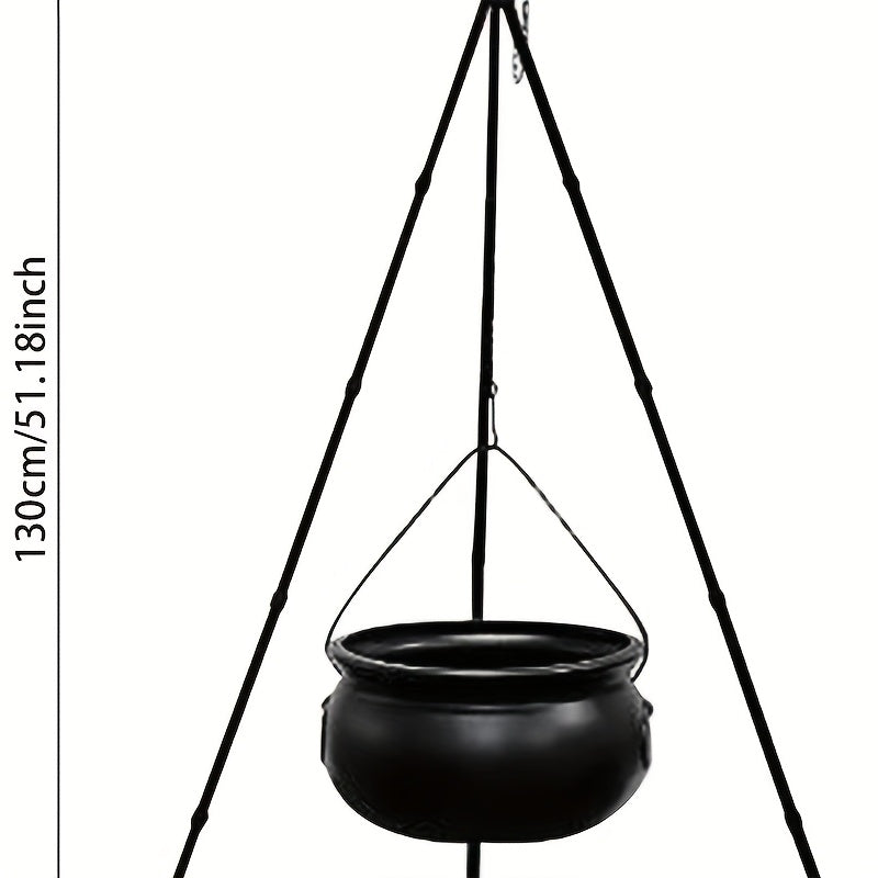 1pc Creepy Black Witch's Plastic Cauldron on Tripod with Green Glow