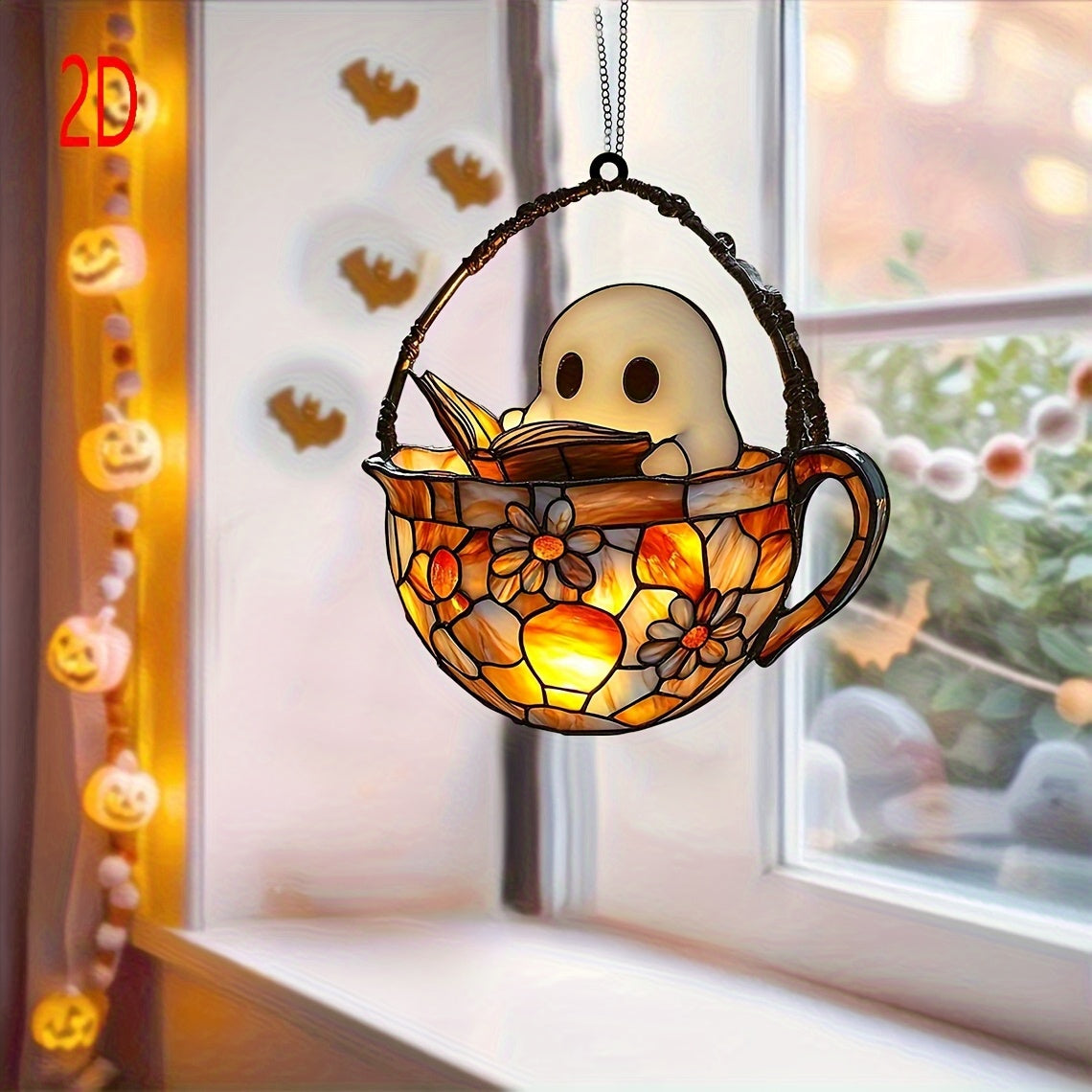 Reading Ghost Glass Window Hanging Ornament