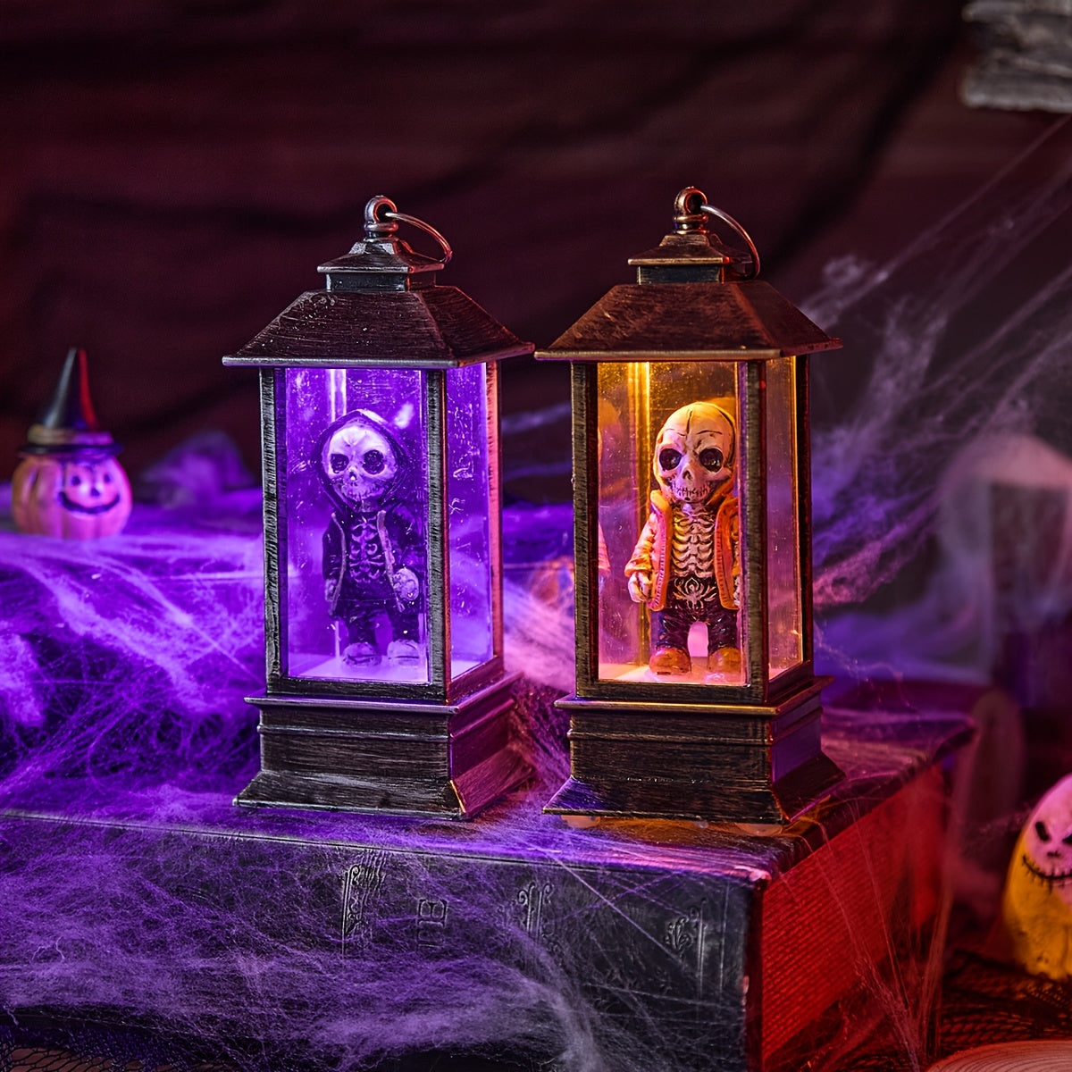 2pcs Orange Black Skull Retro Wind Lantern