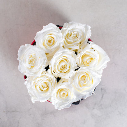 Caja redonda Velvet de rosas blancas