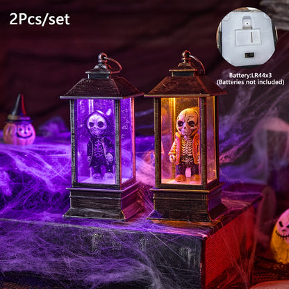 2pcs Orange Black Skull Retro Wind Lantern