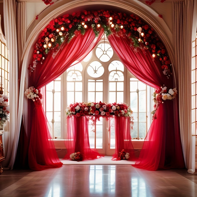 Elegant Burgundy Arch Chiffon Curtain 800 x 75cm