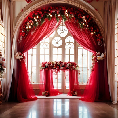 Elegant Burgundy Arch Chiffon Curtain 800 x 75cm