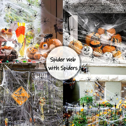 150 Square meters 300g Halloween Spider Web Stretchable with 50pcs Small Spiders
