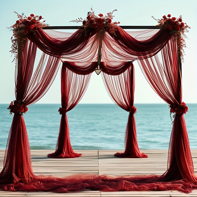 Elegant Burgundy Arch Chiffon Curtain 800 x 75cm