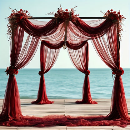 Elegant Burgundy Arch Chiffon Curtain 800 x 75cm